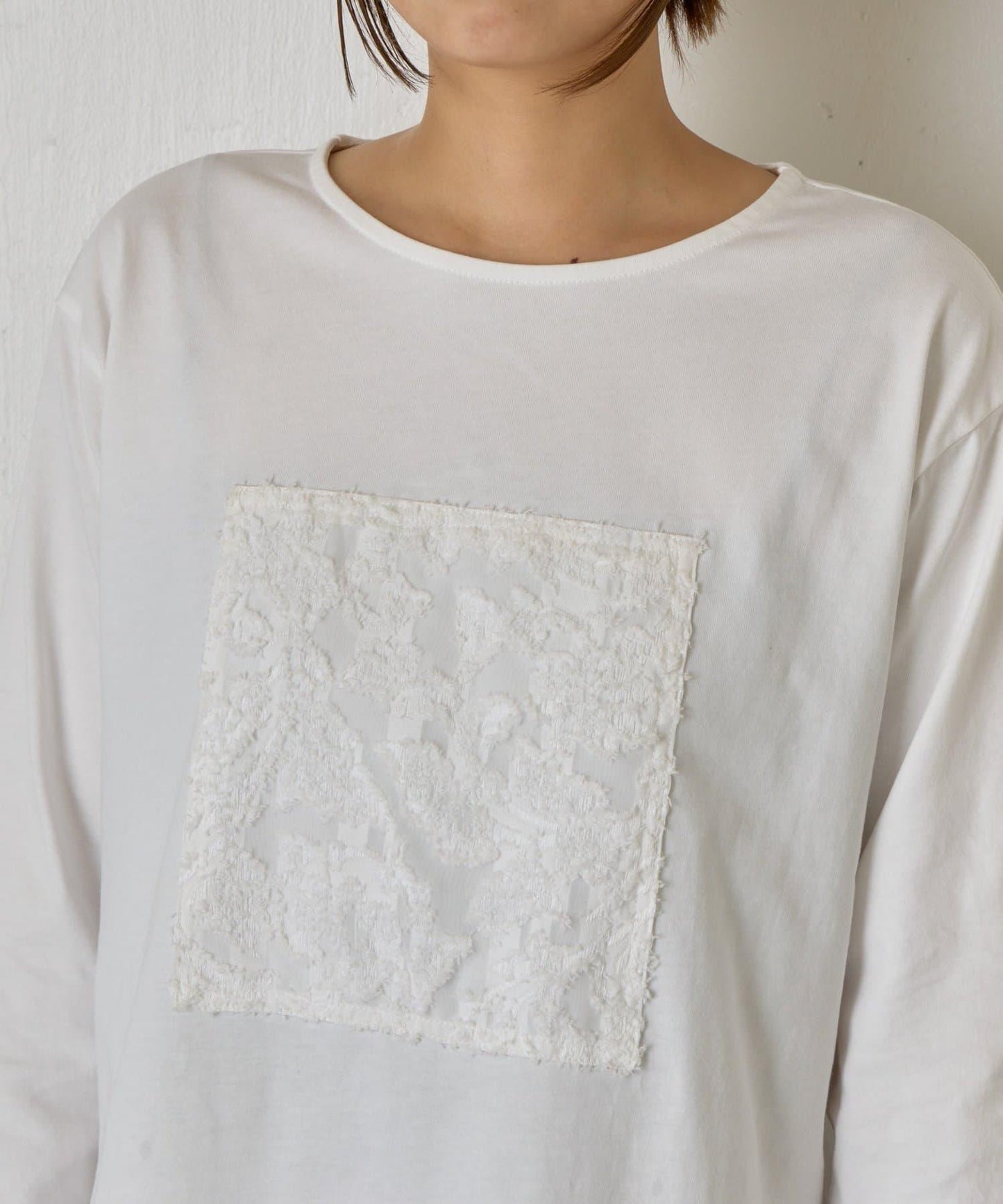 剪裁提花長袖T恤