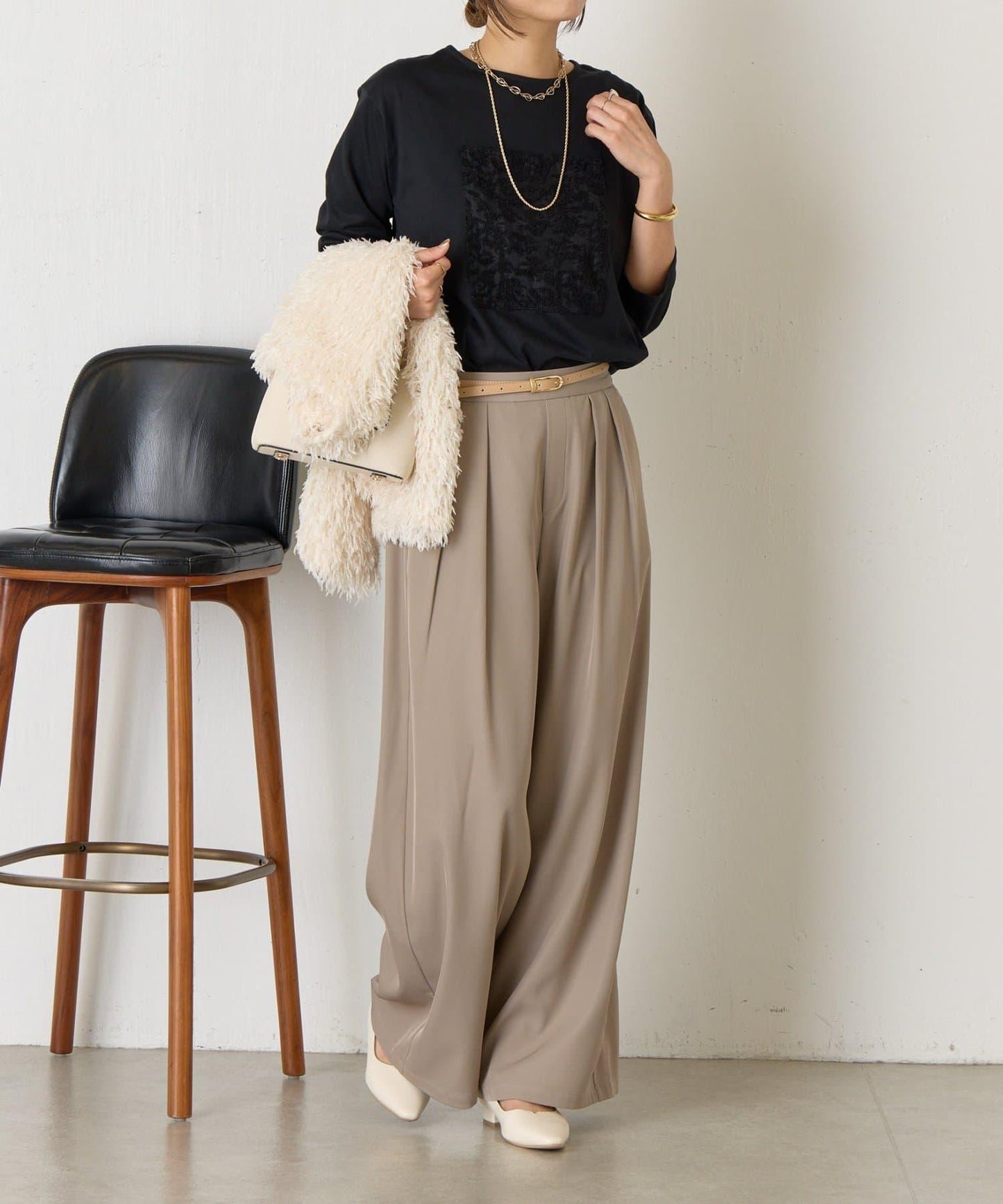 剪裁提花長袖T恤