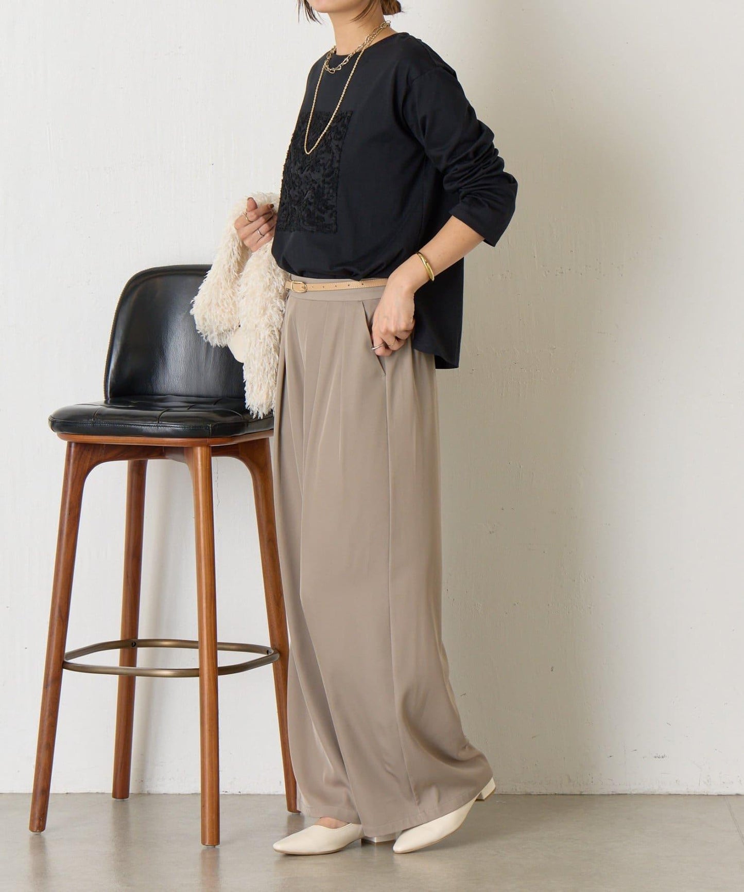 剪裁提花長袖T恤