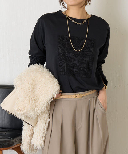 剪裁提花長袖T恤