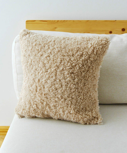 ボリュームボアクッションカバー:45×45cm/チェックとモコモコ