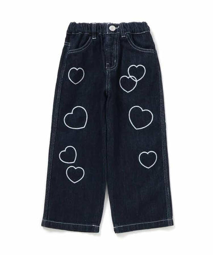 鏈式刺繡寬鬆牛仔褲