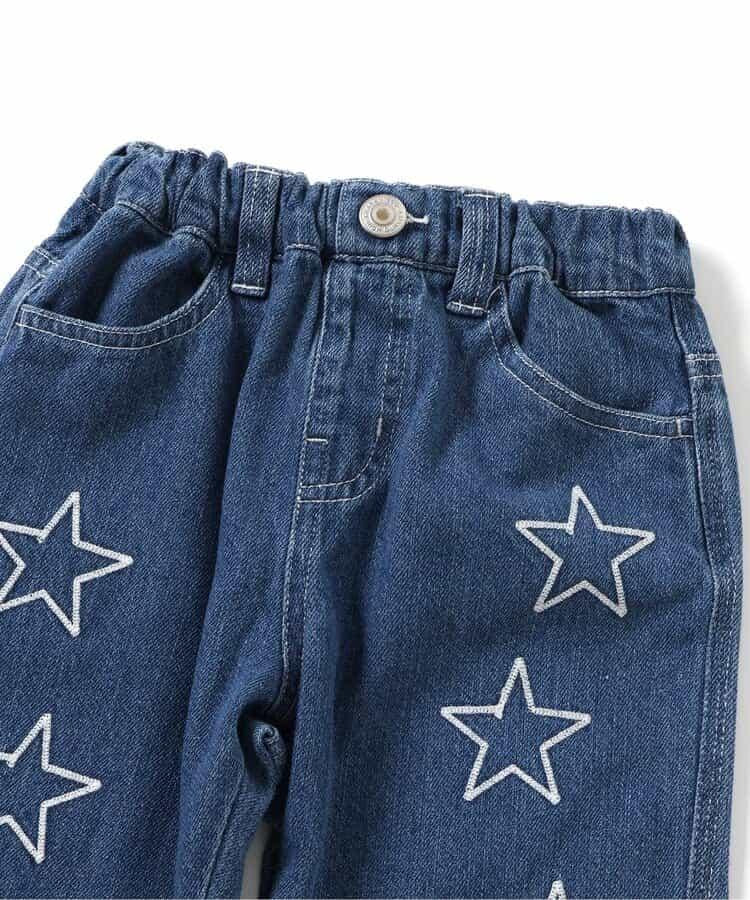 鏈式刺繡寬鬆牛仔褲