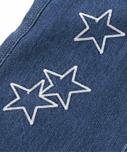 鏈式刺繡寬鬆牛仔褲