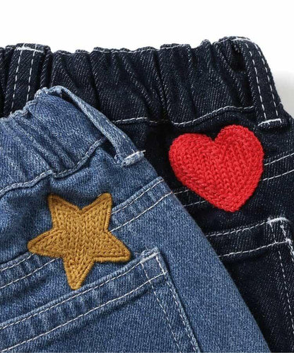 鏈式刺繡寬鬆牛仔褲