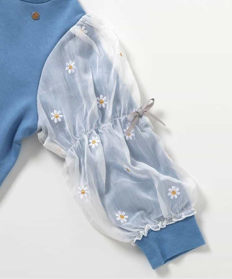 3柄刺繡網紗袖連衣裙