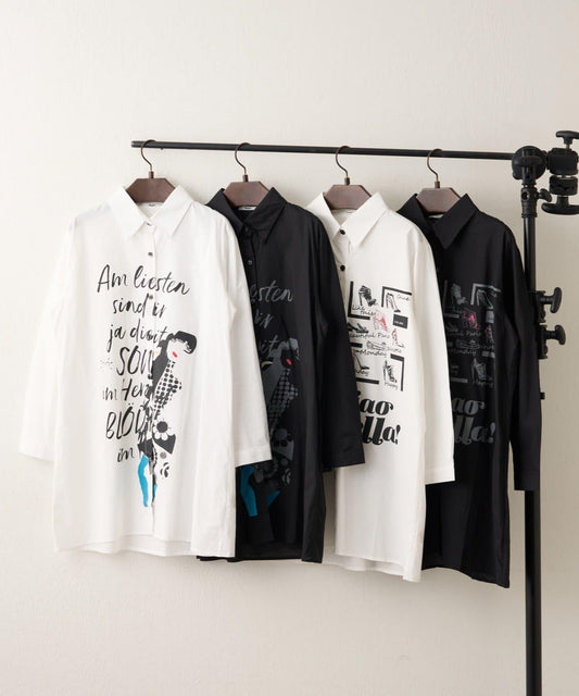 【NAO】藝術圖案長款襯衫