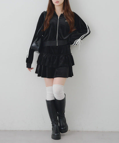 【RMAF】【套裝】袖部蝴蝶結天鵝絨連帽衛衣 & 百褶迷你裙