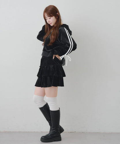 【RMAF】【套裝】袖部蝴蝶結天鵝絨連帽衛衣 & 百褶迷你裙