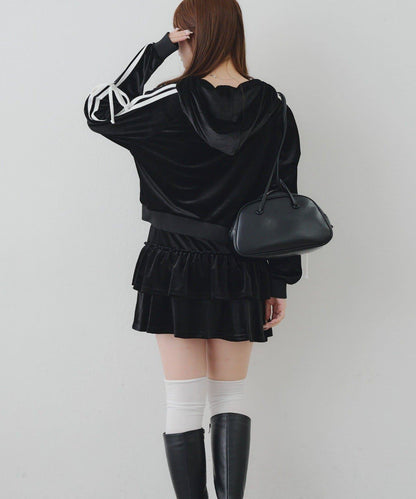 【RMAF】【套裝】袖部蝴蝶結天鵝絨連帽衛衣 & 百褶迷你裙