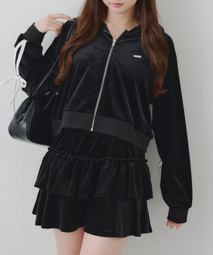 【RMAF】【套裝】袖部蝴蝶結天鵝絨連帽衛衣 & 百褶迷你裙