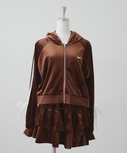 【RMAF】【套裝】袖部蝴蝶結天鵝絨連帽衛衣 & 百褶迷你裙