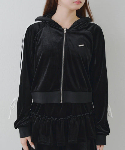 【RMAF】【套裝】袖部蝴蝶結天鵝絨連帽衛衣 & 百褶迷你裙