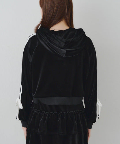 【RMAF】【套裝】袖部蝴蝶結天鵝絨連帽衛衣 & 百褶迷你裙