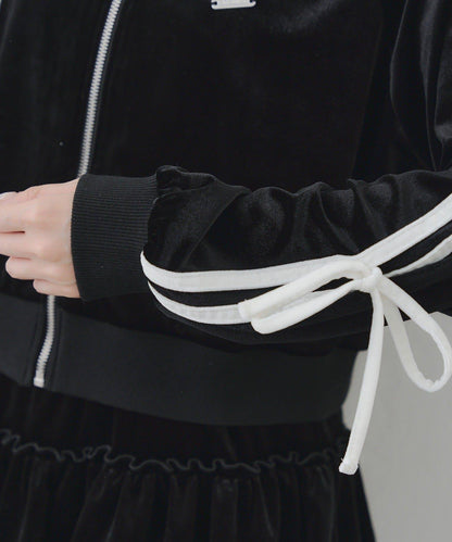 【RMAF】【套裝】袖部蝴蝶結天鵝絨連帽衛衣 & 百褶迷你裙