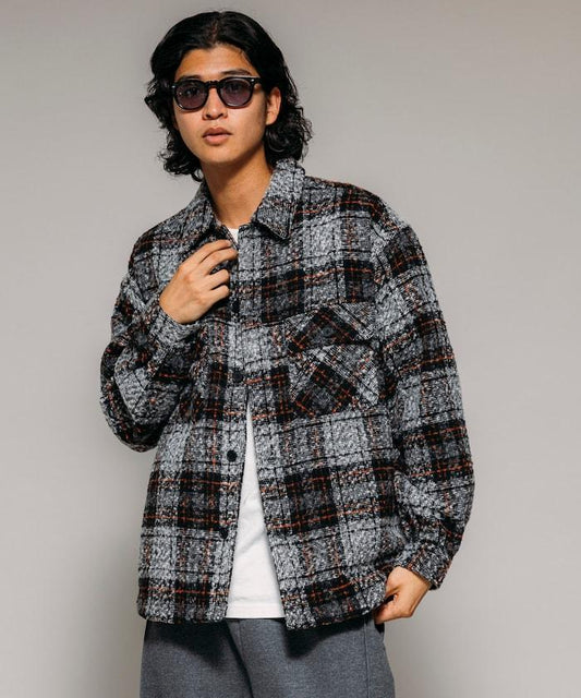 仿呢格紋CPO襯衫夾克