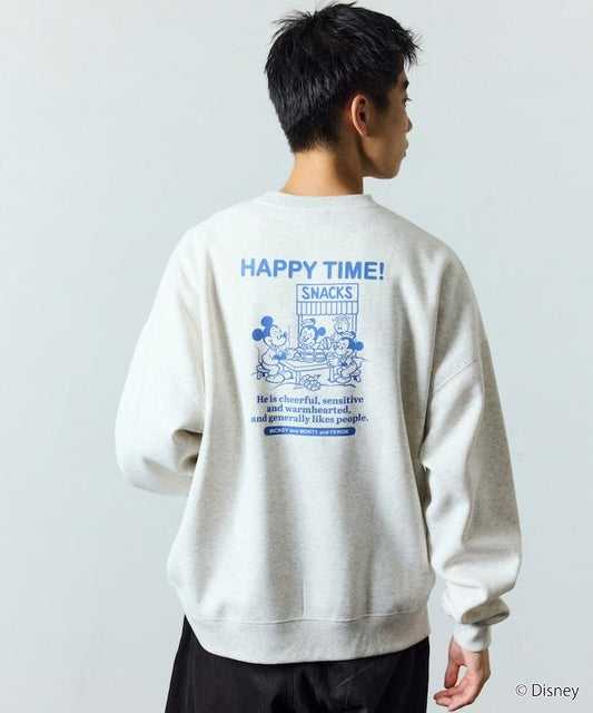 DISNEY 《迪士尼》 米老鼠/特別款寬鬆版型背部印花圓領衛衣/HAPPY TIME