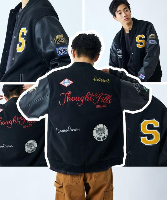 多色刺繡貼布棒球夾克