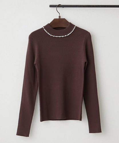 【RMAF】珍珠裝飾小高領羅紋針織衫