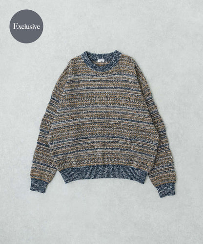 「聯名」crepuscule×URBAN RESEARCH 多色條紋混合圓領針織衫
