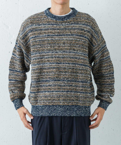 「聯名」crepuscule×URBAN RESEARCH 多色條紋混合圓領針織衫
