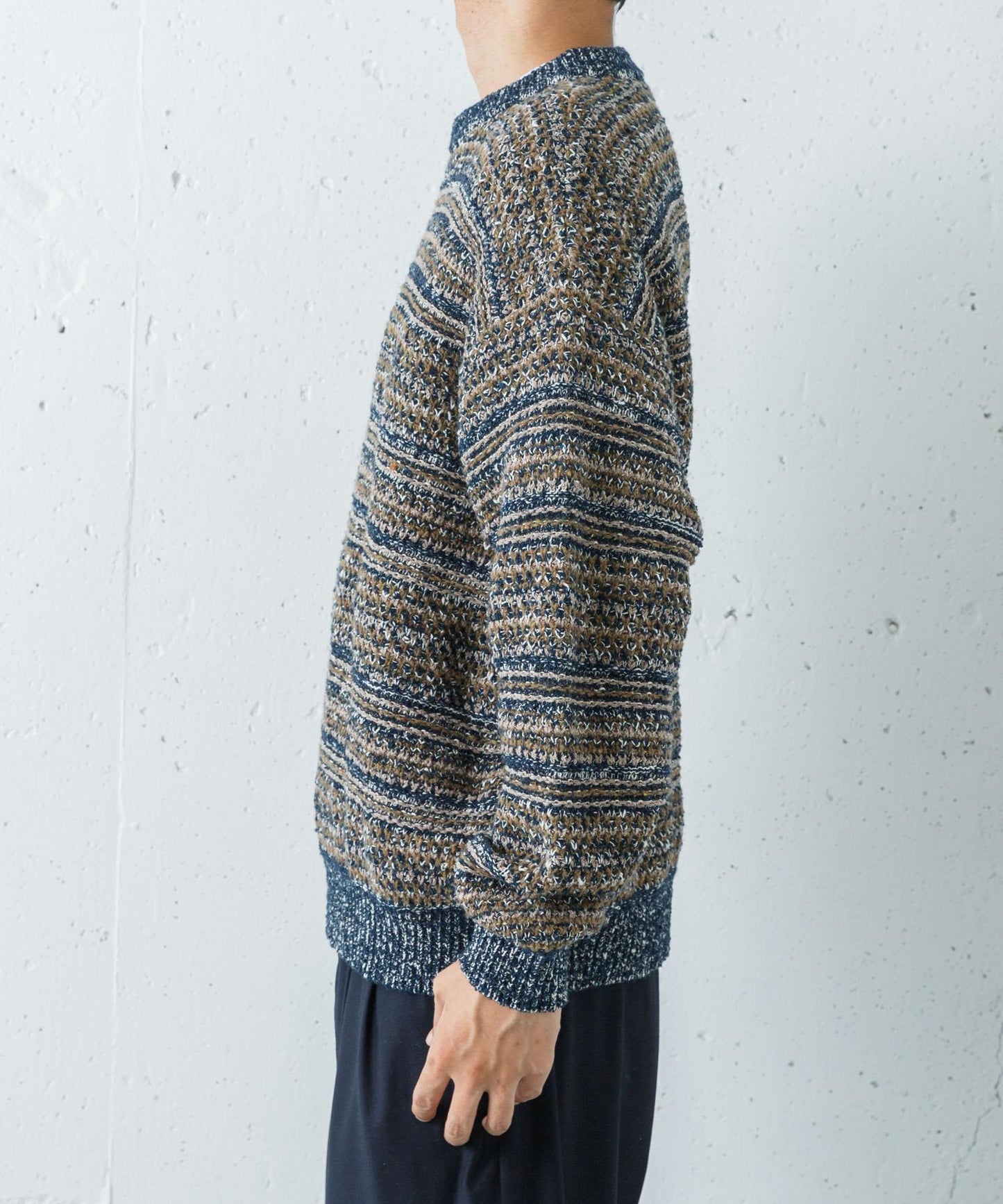 「聯名」crepuscule×URBAN RESEARCH 多色條紋混合圓領針織衫