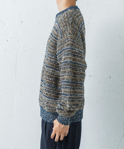 「聯名」crepuscule×URBAN RESEARCH 多色條紋混合圓領針織衫