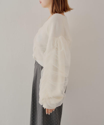 【Chico】網紗層疊蓬鬆針織衫