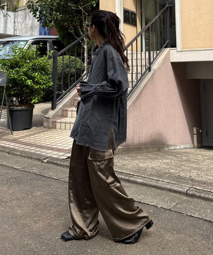 泡泡袖立領牛仔襯衫