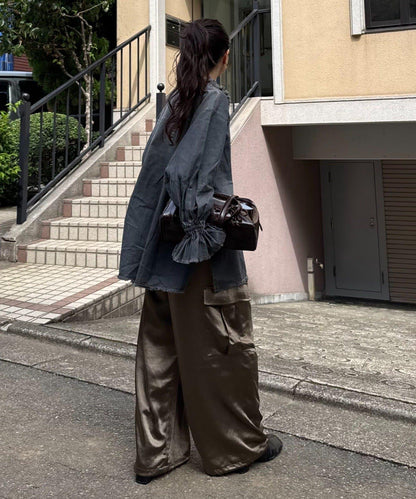 泡泡袖立領牛仔襯衫