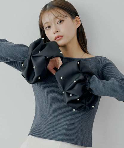 【Chico】泡泡珍珠袖針織衫