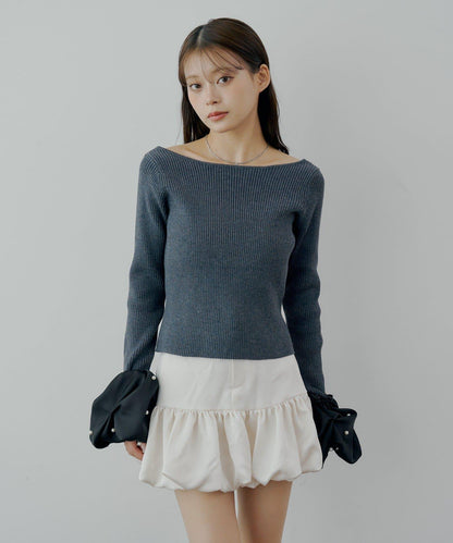 【Chico】泡泡珍珠袖針織衫