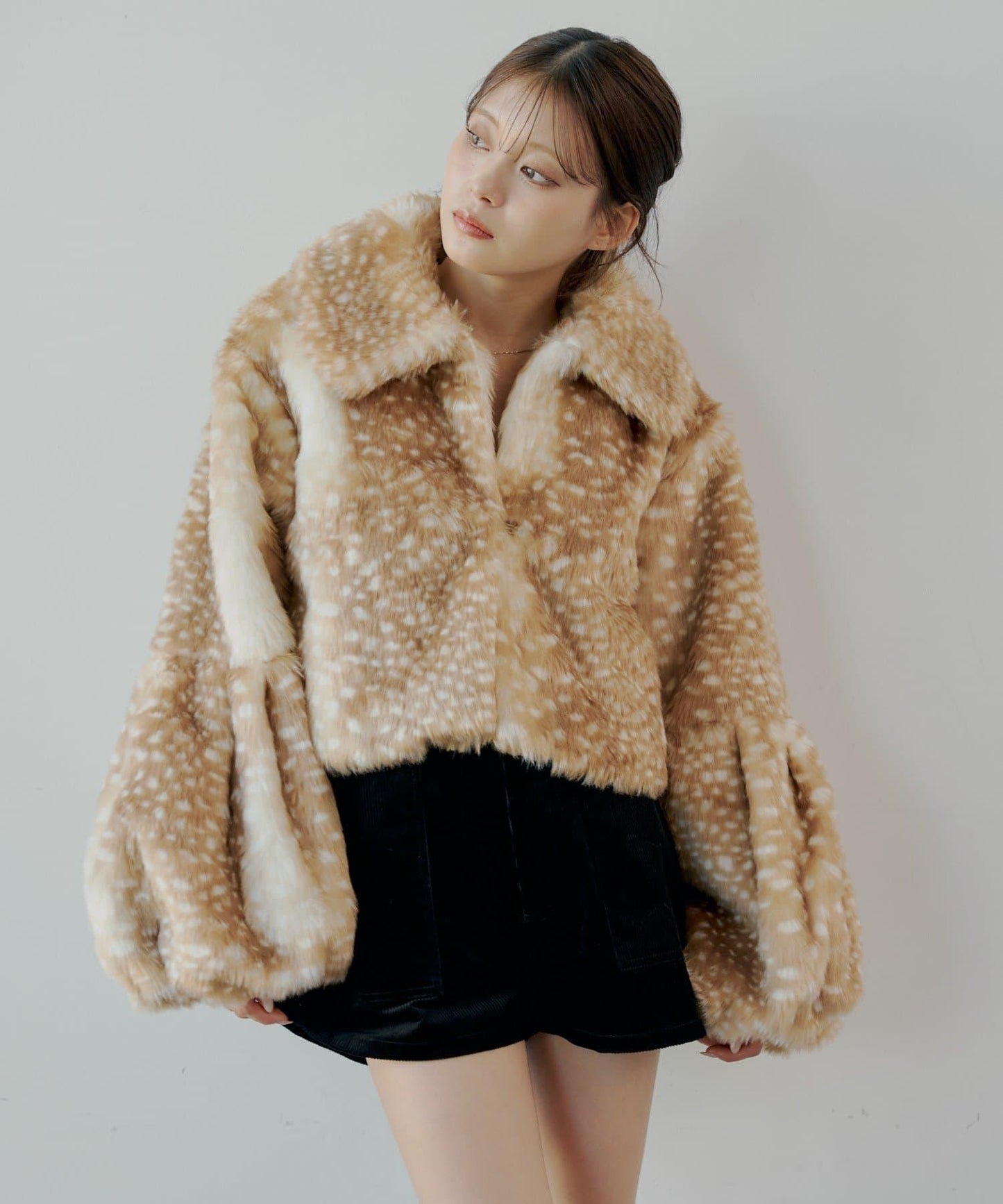 【SALON by Chico】可拆卸領短款動物紋大衣