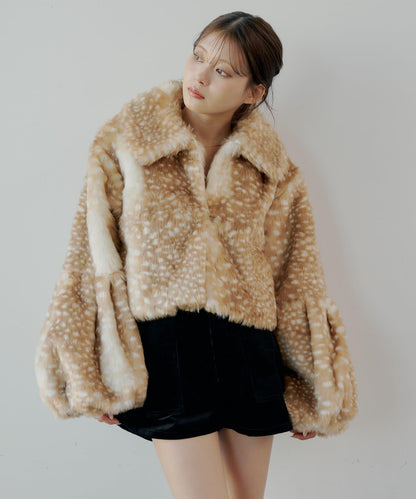 【SALON by Chico】可拆卸領短款動物紋大衣