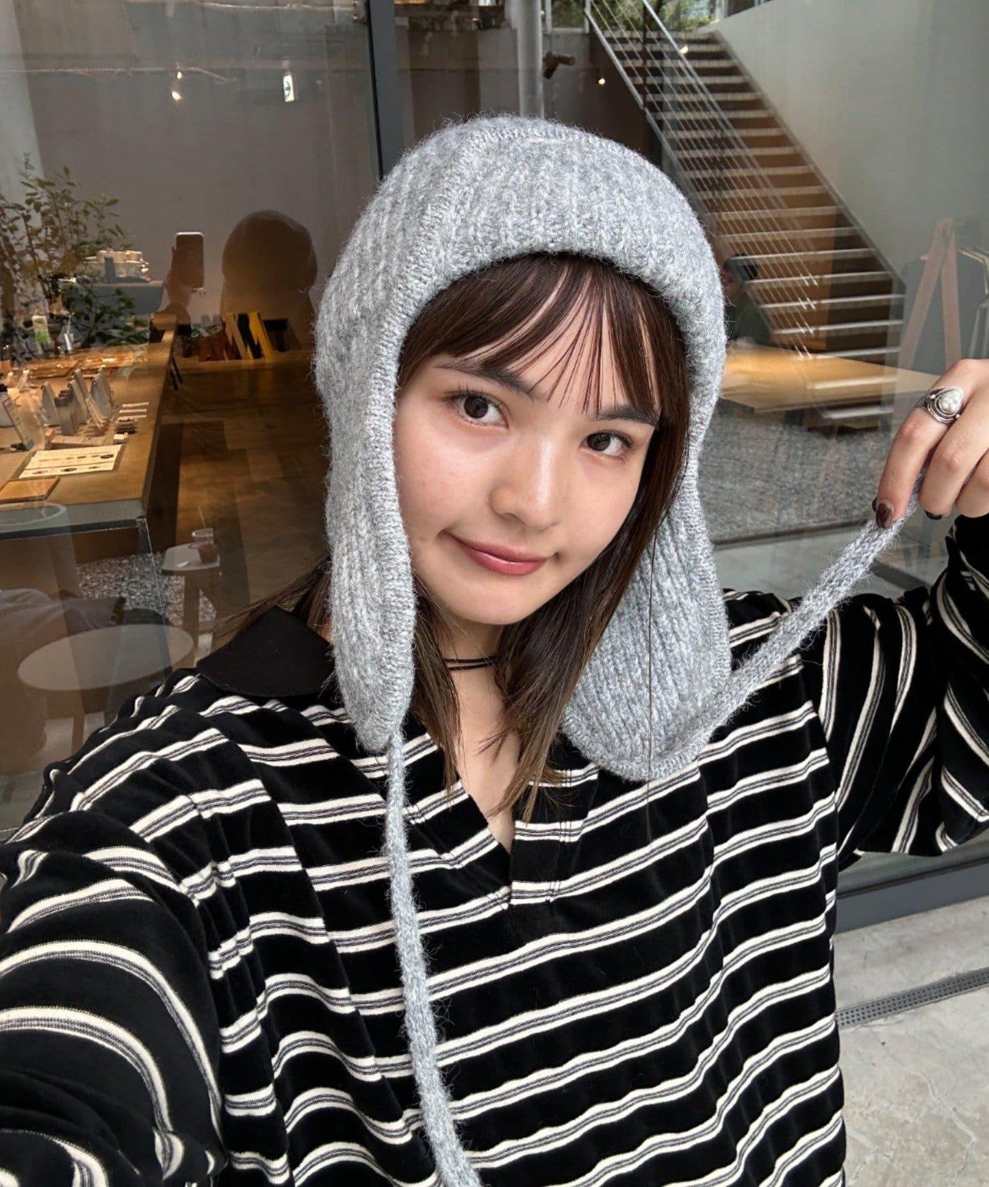 帶耳朵保暖針織帽