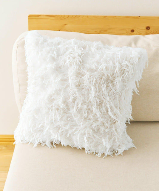 ミックスフェイクファークッションカバー:45×45cm/チェックとモコモコ