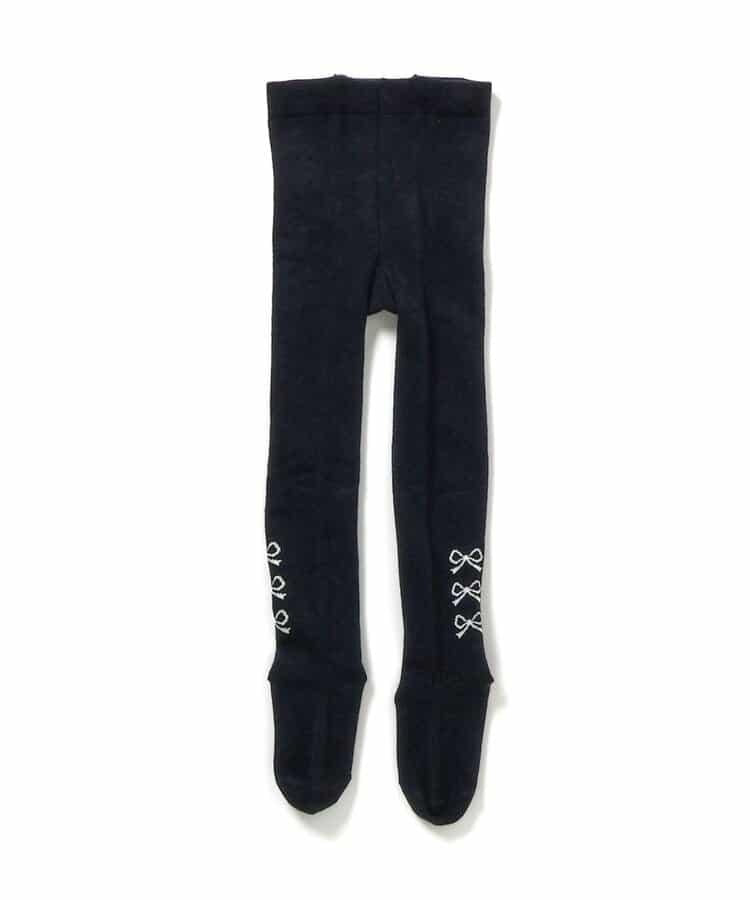 側邊蝴蝶結圖案高腰連褲襪