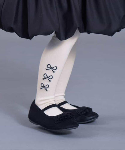 側邊蝴蝶結圖案高腰連褲襪