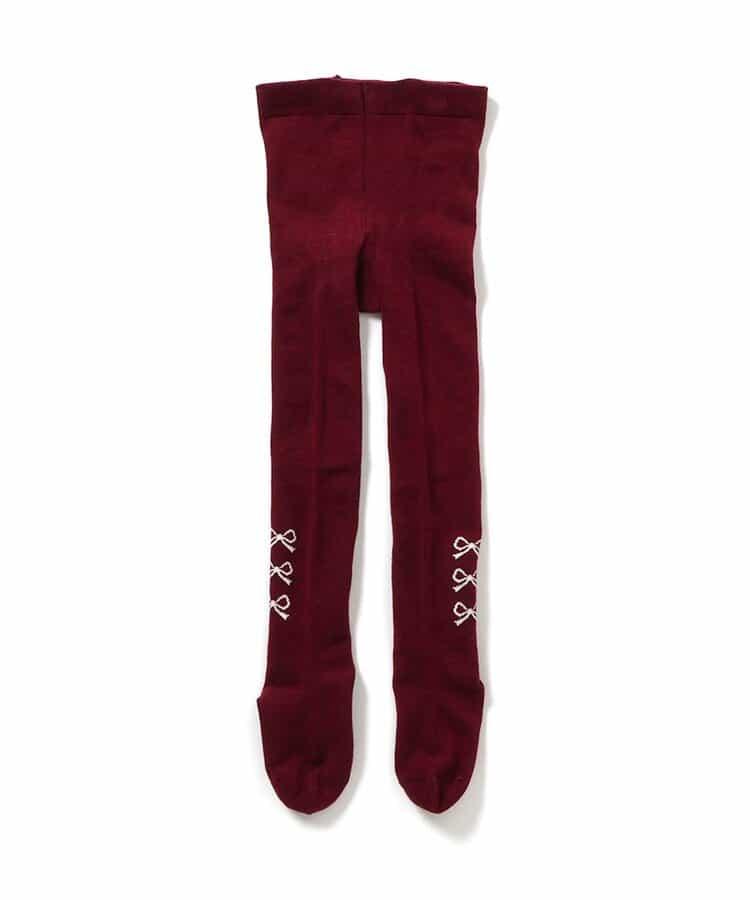 側邊蝴蝶結圖案高腰連褲襪