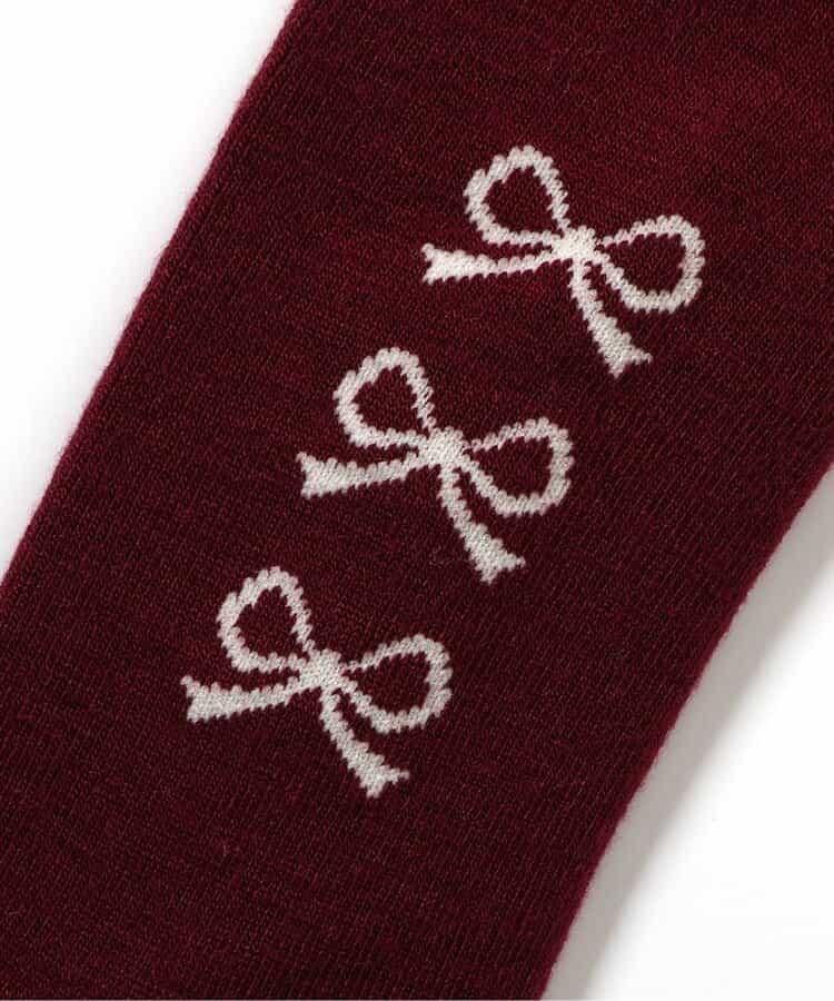 側邊蝴蝶結圖案高腰連褲襪