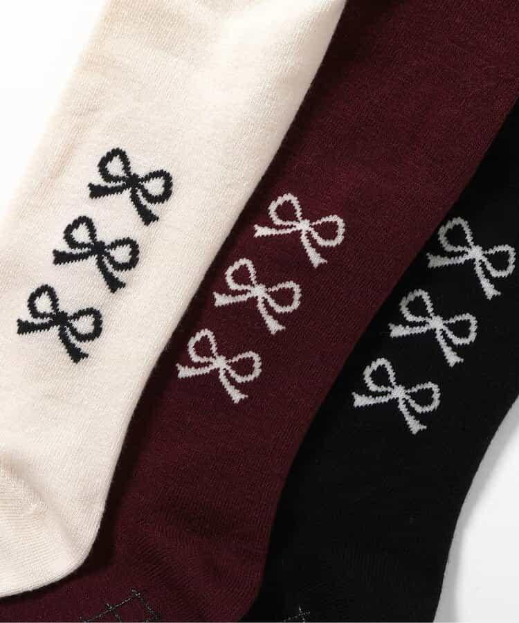 側邊蝴蝶結圖案高腰連褲襪