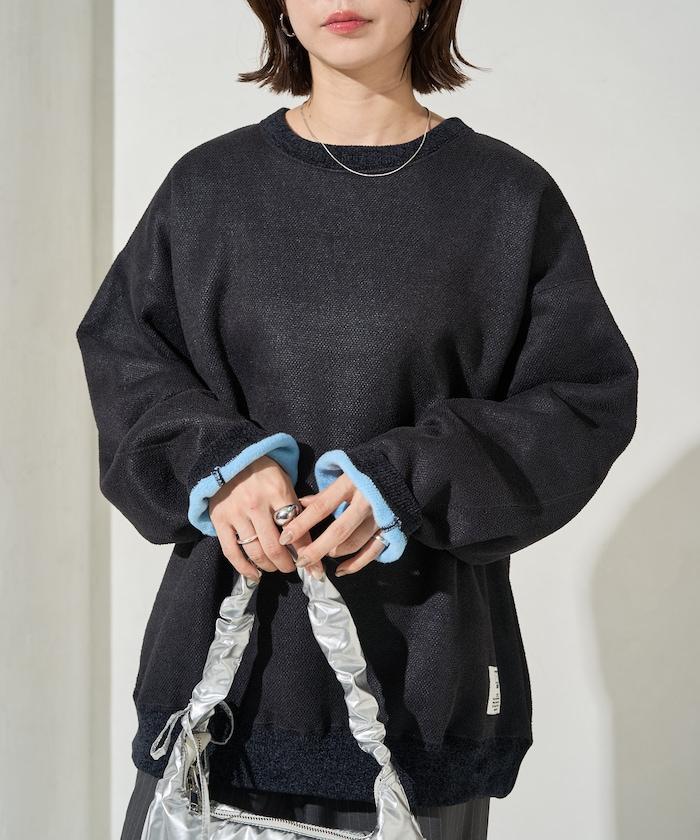 インレー 裡 シャギー ボンディング 配色 プルオーバー【限定展開】 翻譯結果： 夾層內裡絨毛拼接配色套頭衫【限量】
