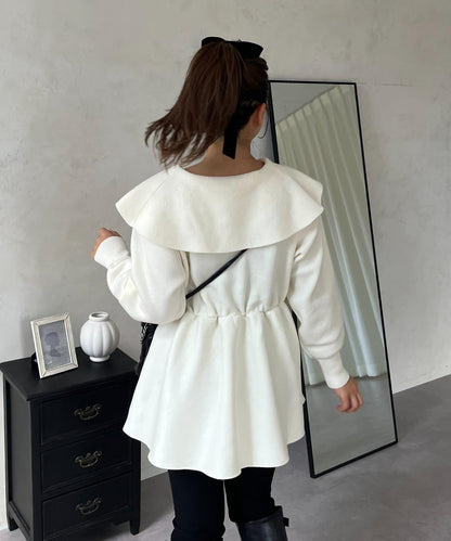 【MOMO】大翻領荷葉邊針織上衣