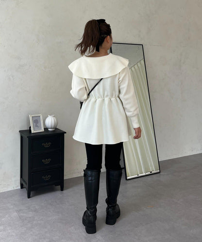 【MOMO】大翻領荷葉邊針織上衣