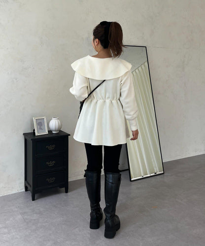 【MOMO】大翻領荷葉邊針織上衣