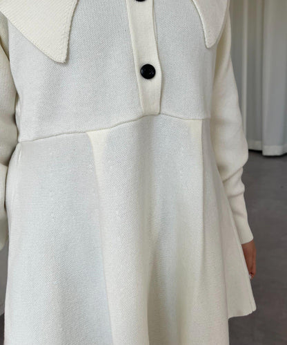 【MOMO】大翻領荷葉邊針織上衣