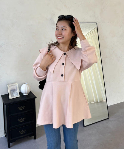 【MOMO】大翻領荷葉邊針織上衣