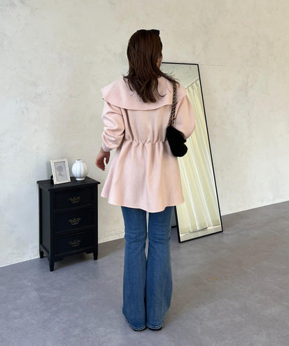 【MOMO】大翻領荷葉邊針織上衣