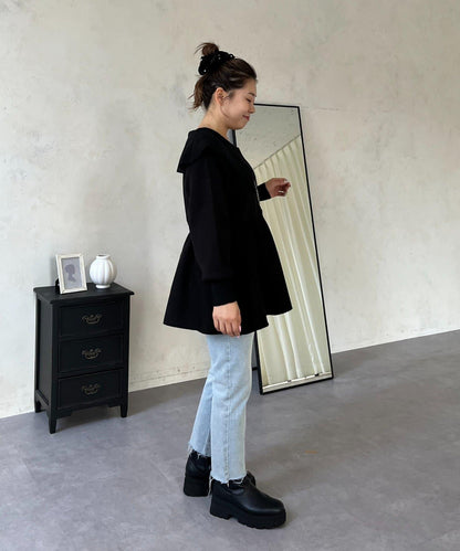 【MOMO】大翻領荷葉邊針織上衣