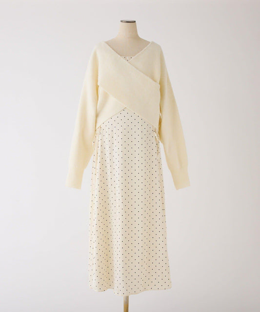 【套裝促銷商品】交叉針織&側邊繫帶吊帶連衣裙套裝